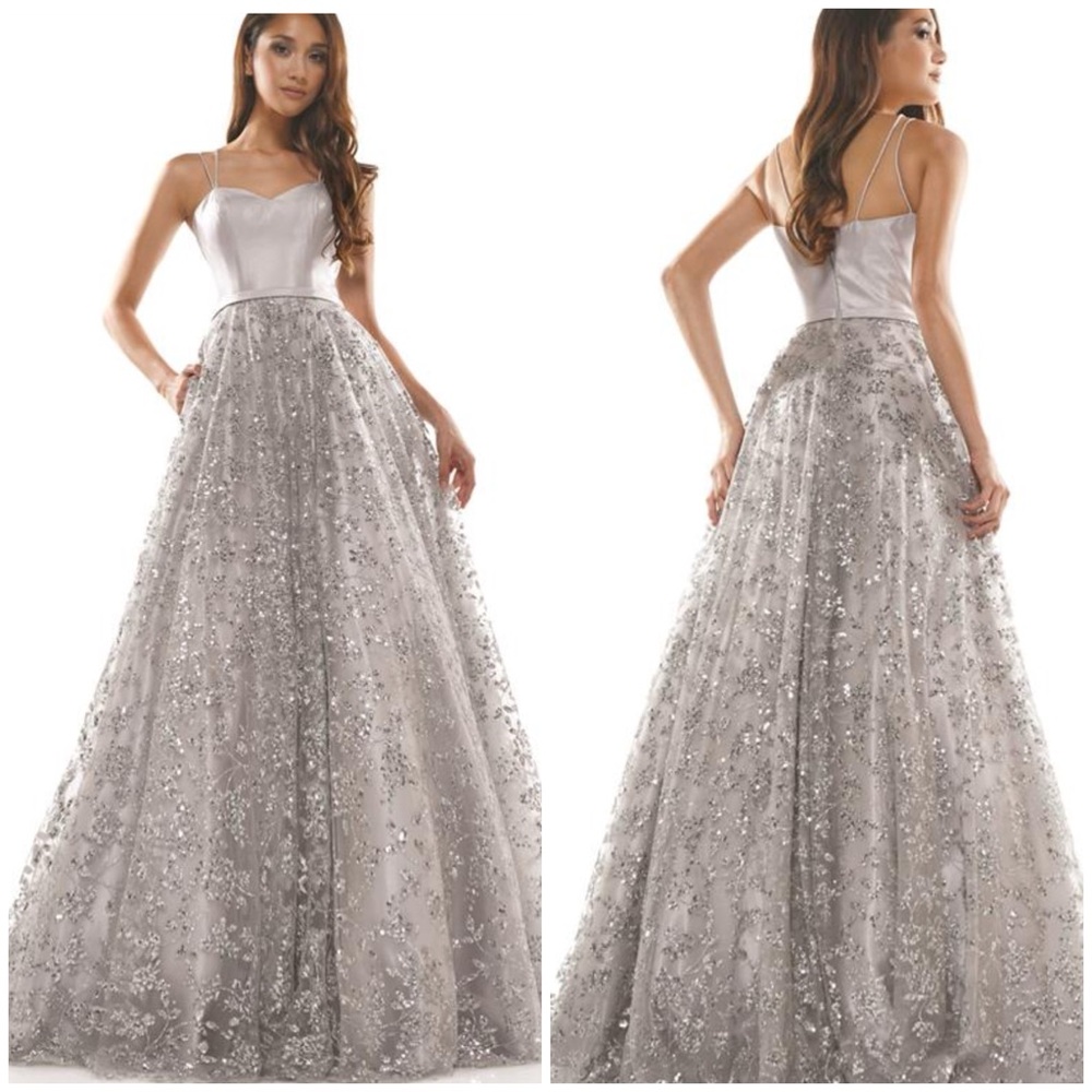 Silver long dress by colors a-line with beautiful skirt size 6